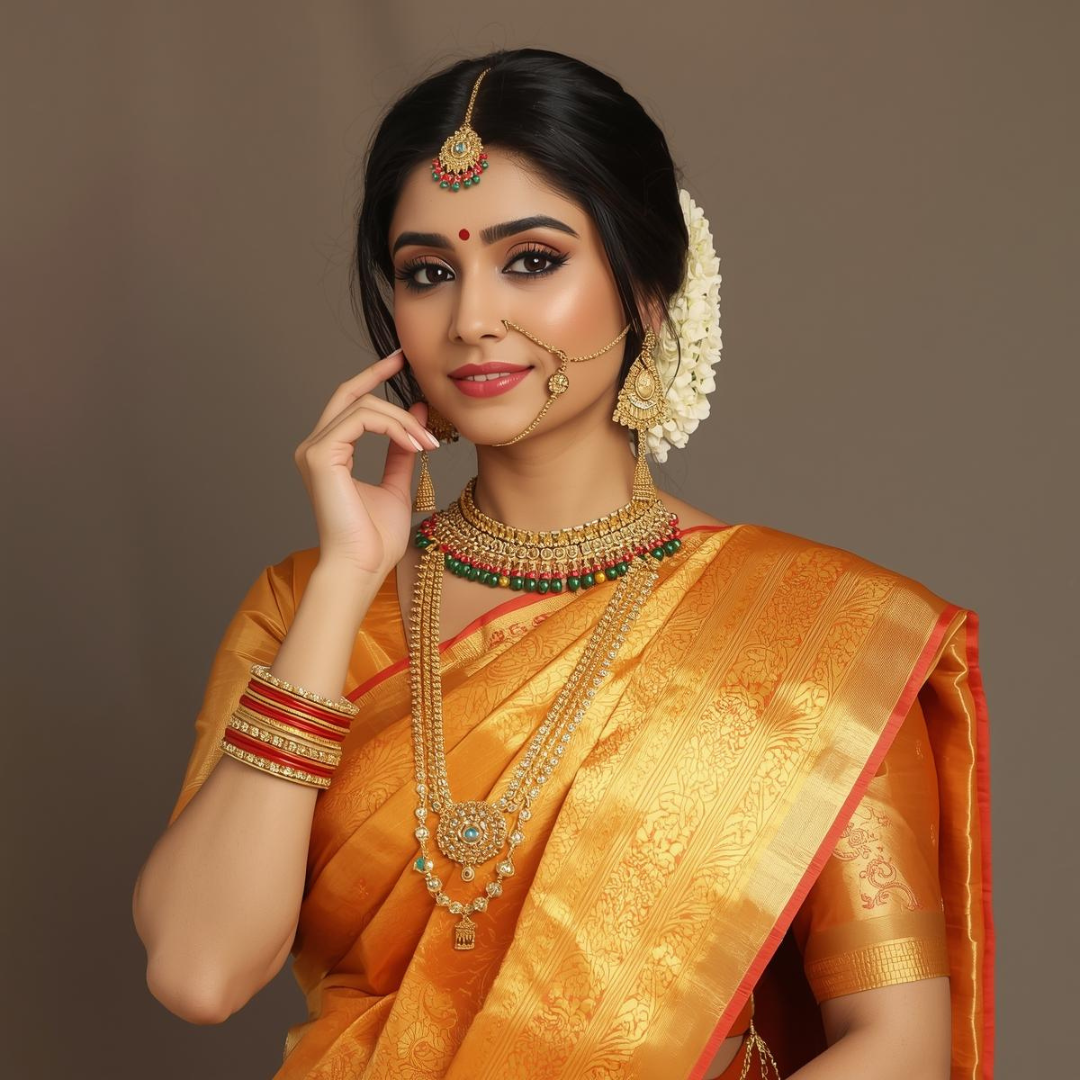 Modern Draping Styles for Golden Kanjivaram Saree | House of Hind