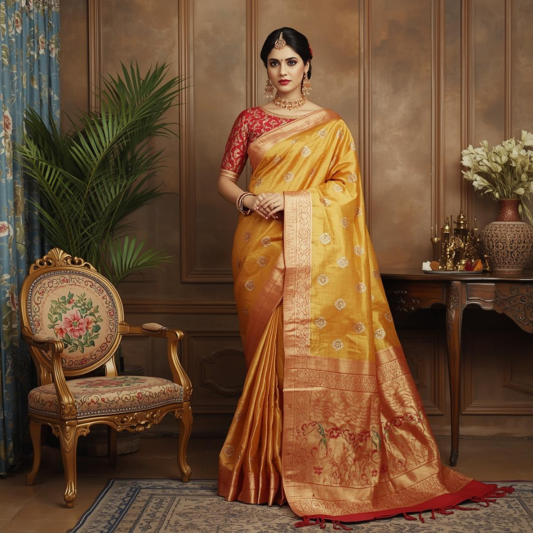 Festive Outfit Ideas Using Golden Kanjivaram Saree | House of Hind