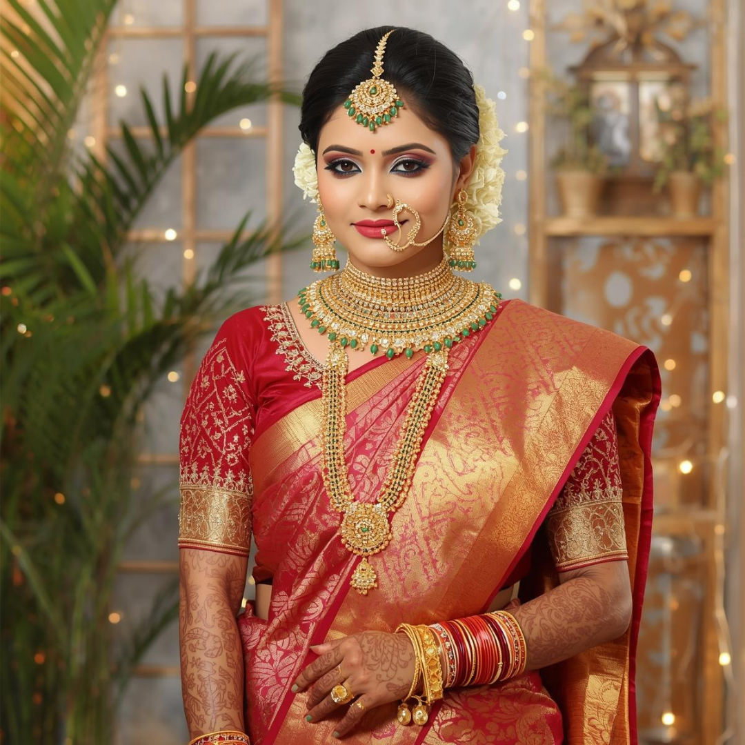 Wedding Looks Created with Golden Kanjivaram Saree | House of Hind