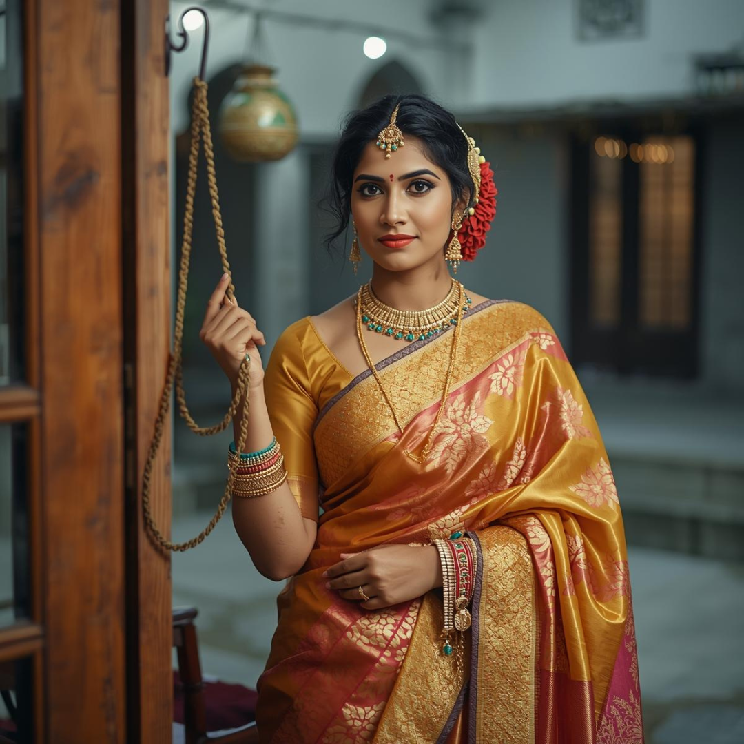 Fabric and Weaving of Golden Kanjivaram Saree Guide | House of Hind