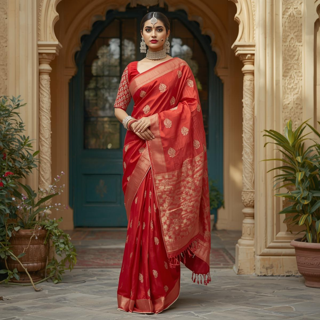 Explore Pure Mulberry Red Silk Sarees House of Hind