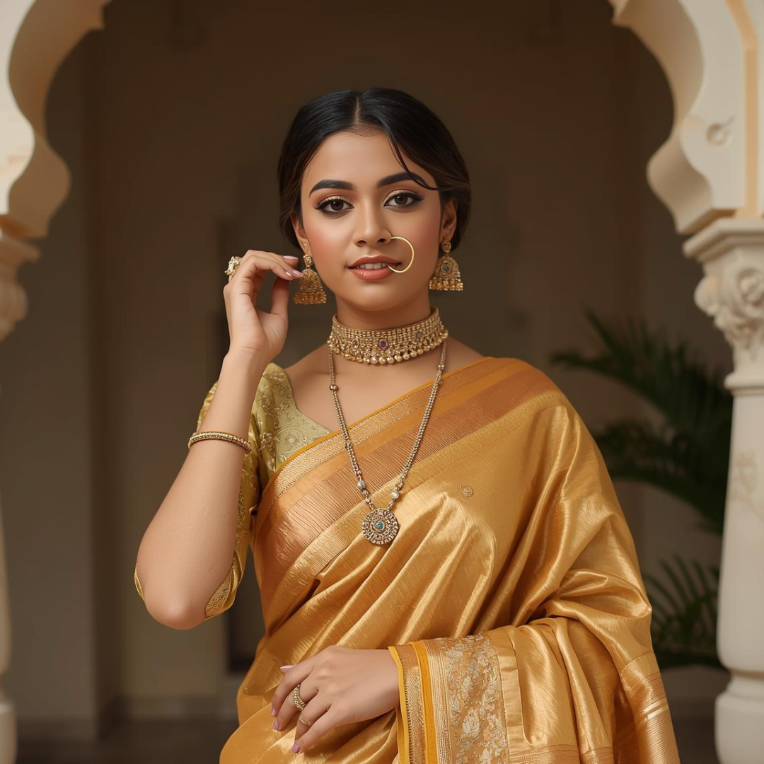 Designer Blouse Pairing with Golden Kanjivaram Saree | House of Hind