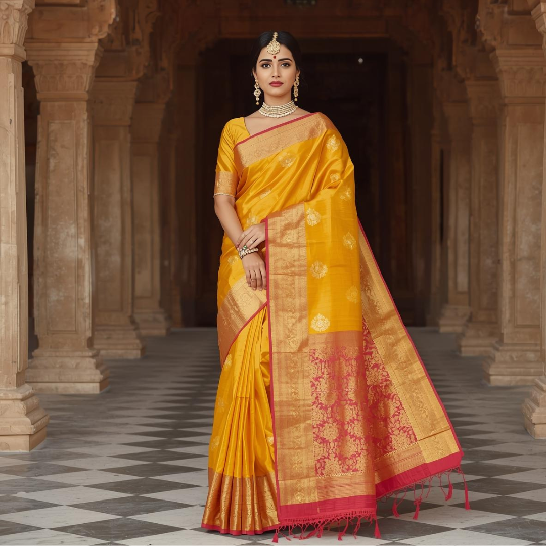 What Makes Golden Kanjivaram Saree So Special? | House of Hind