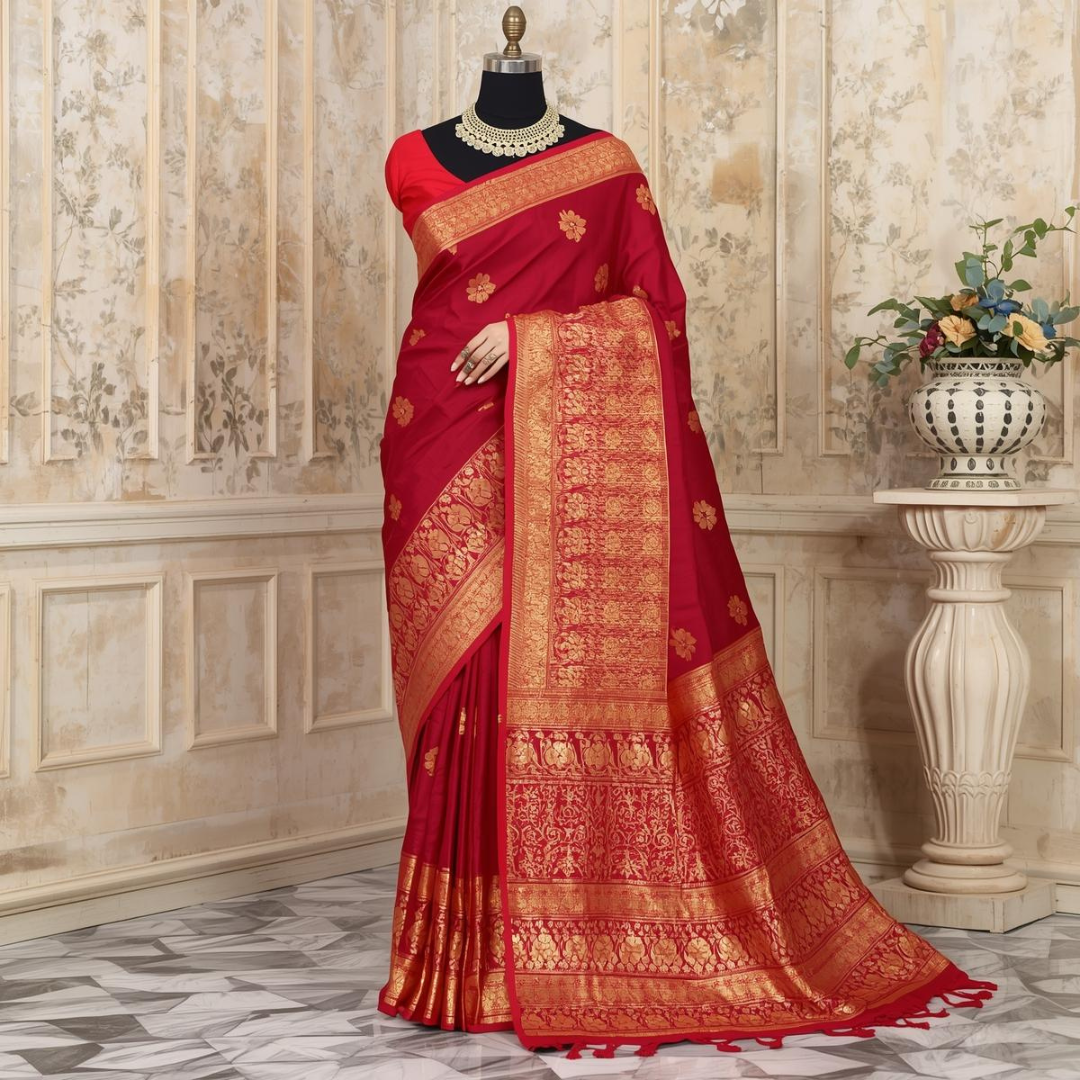 Premium Bridal Red Kanjivaram Sarees at House of Hind