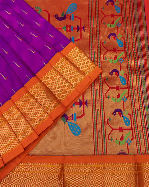 Purple Munia Pure Silk Paithani with Contrast Chataie border