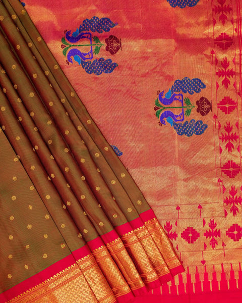 Mehendi Colour Pure Silk Paithani with Chataie Border