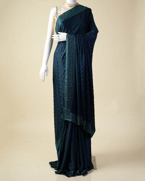 Dark Blue Organza Designer Saree