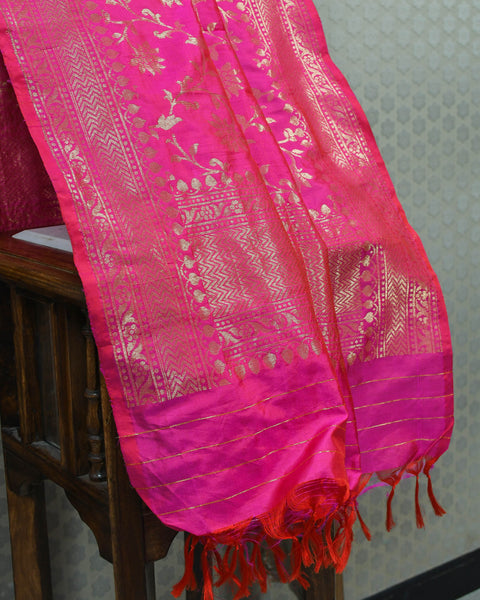 Pink Pure Silk Jaal Shela