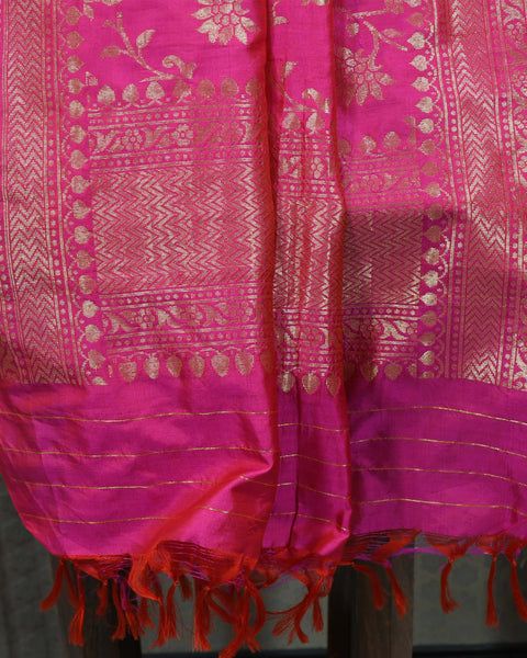 Pink Pure Silk Jaal Shela