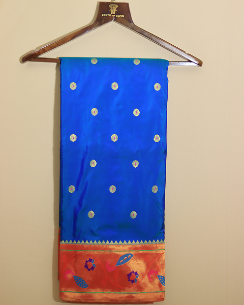 Radiant Royal Blue with Vibrant Orange Border 9 Yard Saree