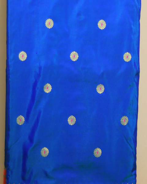 Radiant Royal Blue with Vibrant Orange Border 9 Yard Saree