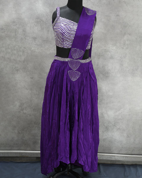 Purple Muslin Silk Pre-Draped Saree