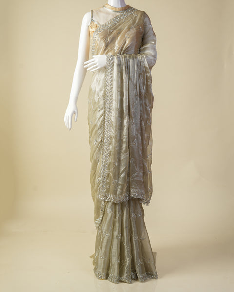 Light Yellow Organza Designer Saree