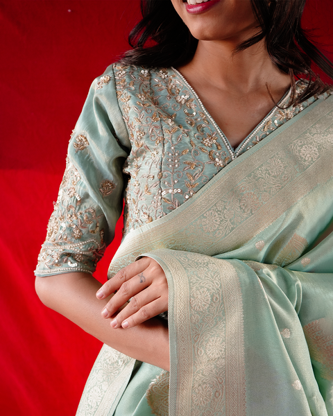 Green Tissue Banarasi Designer Saree – A Timeless Elegance