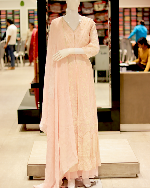 Georgette Peach Anarkali Suit For Weddings