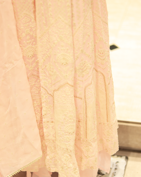 Georgette Peach Anarkali Suit For Weddings