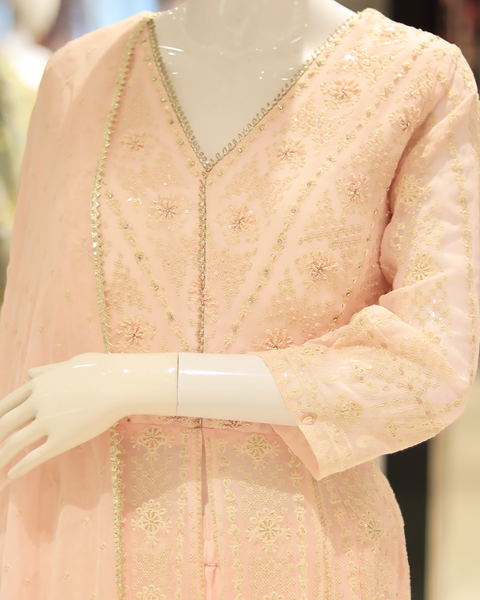 Georgette Peach Anarkali Suit For Weddings