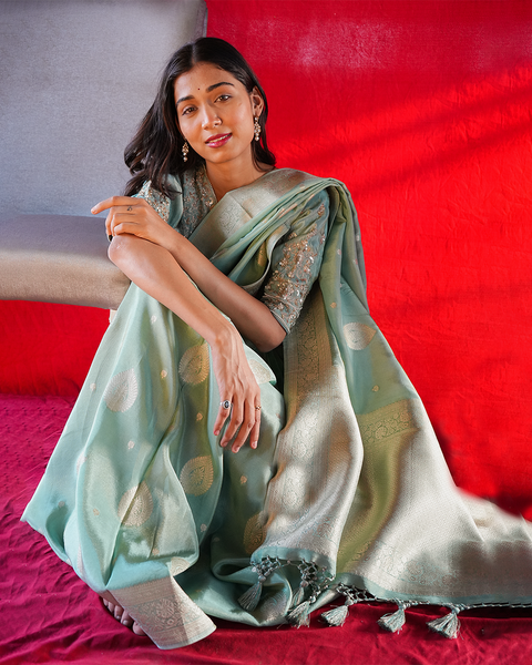 Green Tissue Banarasi Designer Saree – A Timeless Elegance