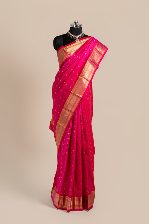 Rani Pink Pure Silk Paithani Saree with Golden Chatai Border