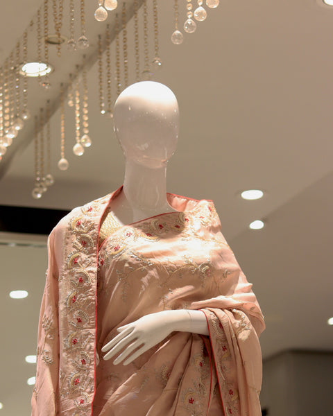 Buy Pastel Peach Dola Silk Saree Online