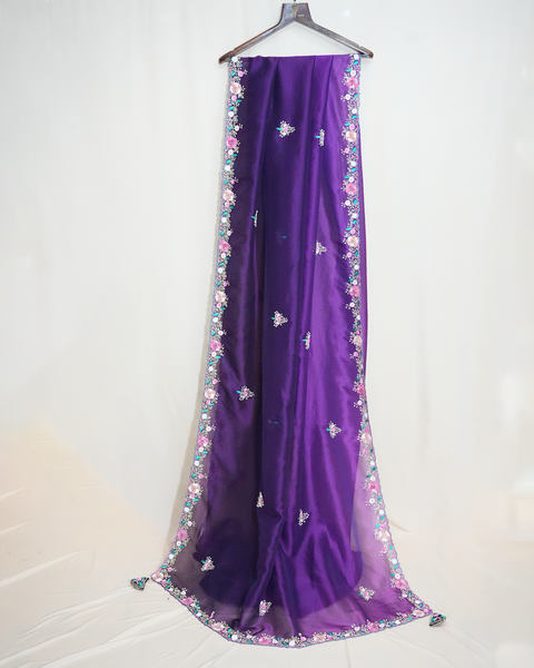 Exquisite Hand-Embroidered Purple Organza Saree