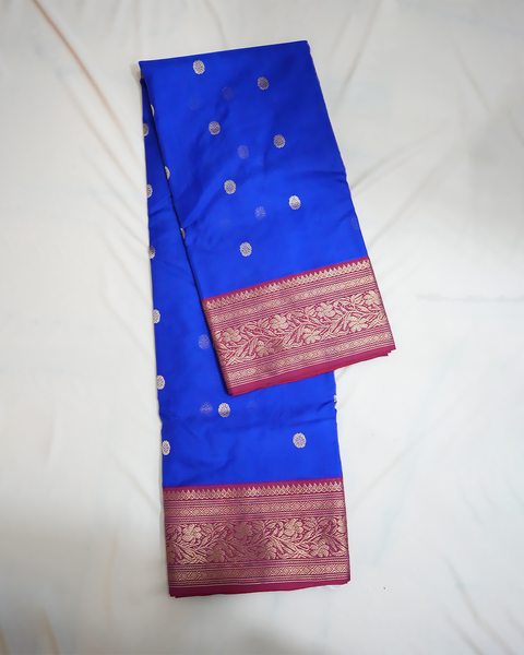 Royal Blue Chanderi Pure Silk Saree with Zari Buta and Broad Border