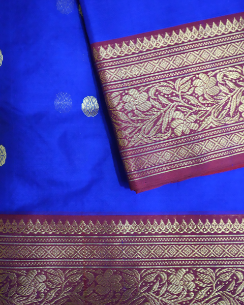 Royal Blue Chanderi Pure Silk Saree with Zari Buta and Broad Border