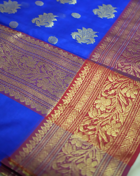 Royal Blue Chanderi Pure Silk Saree with Zari Buta and Broad Border