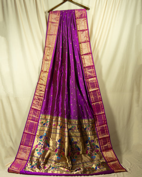 Purple Pure Silk Paithani Saree with Zari Border and Pallu