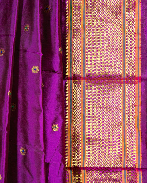Purple Pure Silk Paithani Saree with Zari Border and Pallu