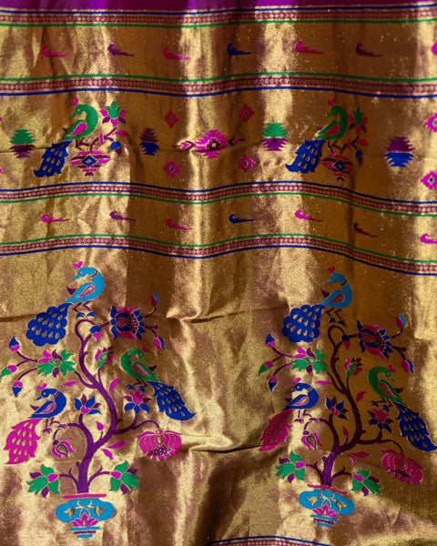 Purple Pure Silk Paithani Saree with Zari Border and Pallu