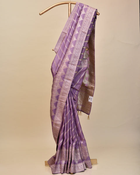Lavender Pink Dola Silk saree with Leheriya Zari Print