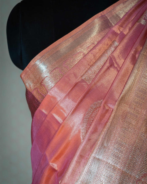 Peach Kanchipuram Pure Silk Saree with Zari Work