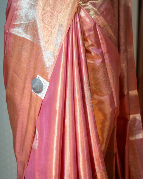 Peach Kanchipuram Pure Silk Saree with Zari Work