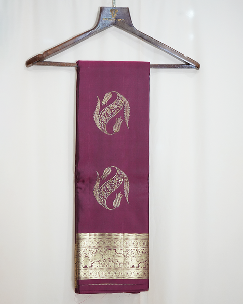 Plum Nalli Silk Saree with Golden Border