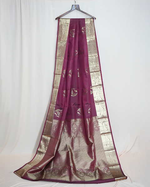Plum Nalli Silk Saree with Golden Border