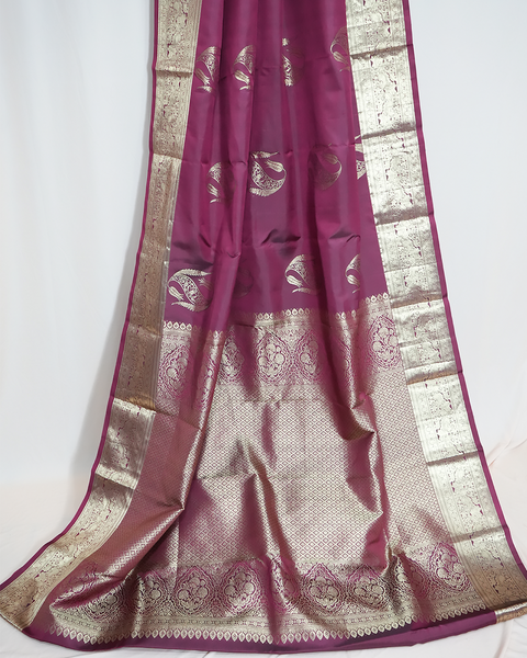 Plum Nalli Silk Saree with Golden Border