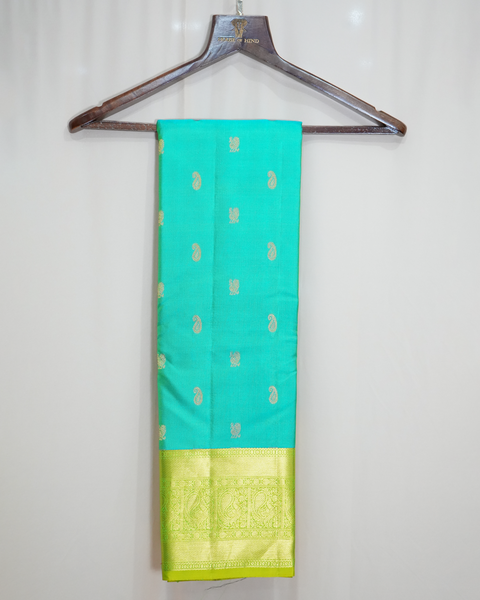 Turquoise Blue Gadwal Pure Silk Saree with Contrasting Border