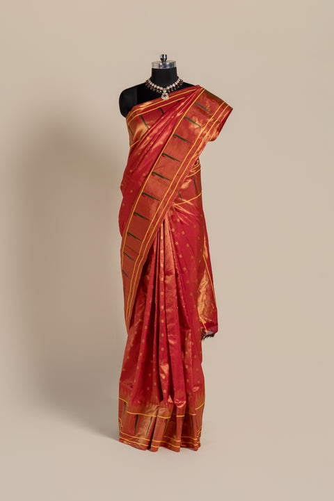 Rani Tissue Handwoven Pure Silk Paithani Saree with Rudraksh Butta