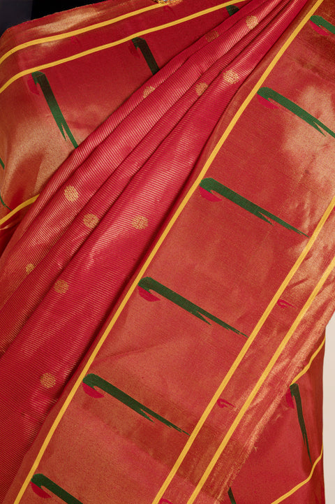 Rani Tissue Handwoven Pure Silk Paithani Saree with Rudraksh Butta