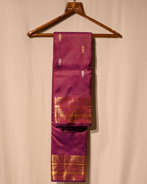 Wine Kanjivaram Butti Pure Silk Saree with golden border