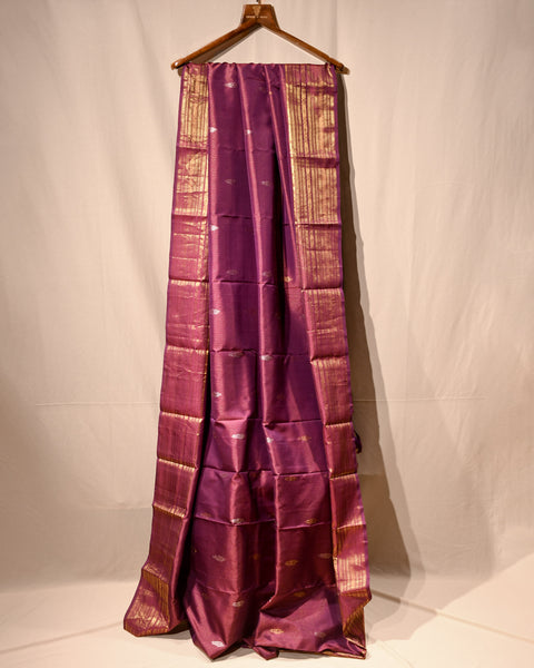 Wine Kanjivaram Butti Pure Silk Saree with golden border