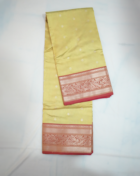 Yellow Chanderi Pure Silk Saree with Intricate Zari Border