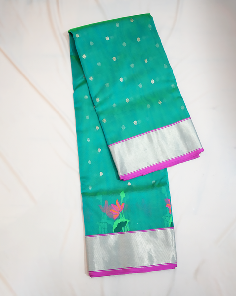 Graceful Green Chanderi Pure Silk Saree – Timeless Elegance