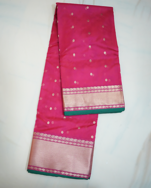 Pink Banarasi Pure Silk Saree with Golden Zari Border