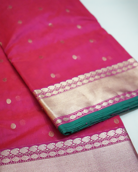 Pink Banarasi Pure Silk Saree with Golden Zari Border