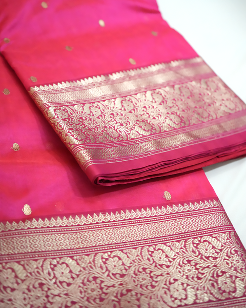 Pink Chanderi Pure Silk Saree with Gold Zari Weaving