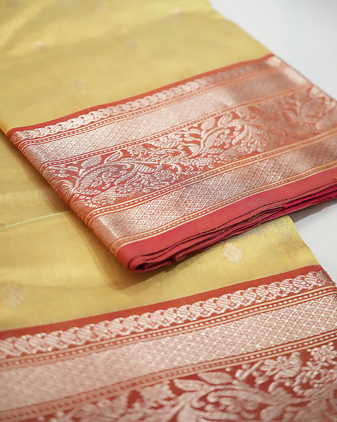 Yellow Chanderi Pure Silk Saree with Intricate Zari Border