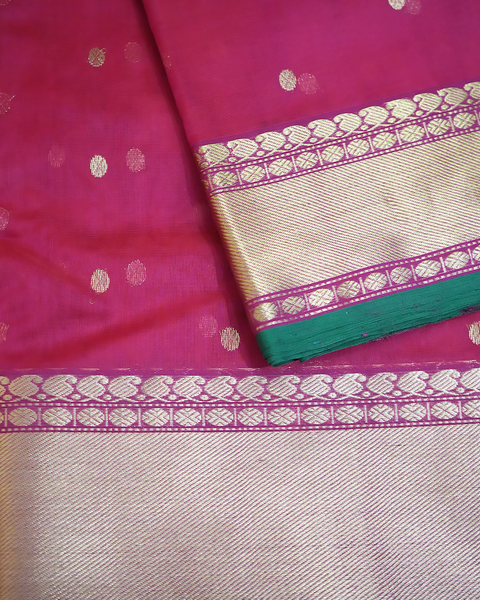 Pink Banarasi Pure Silk Saree with Golden Zari Border