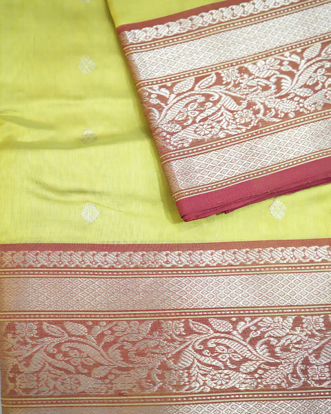 Yellow Chanderi Pure Silk Saree with Intricate Zari Border